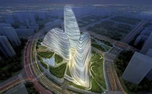 A rendering of the Wangjing SOHO by Zaha Hadid Architects